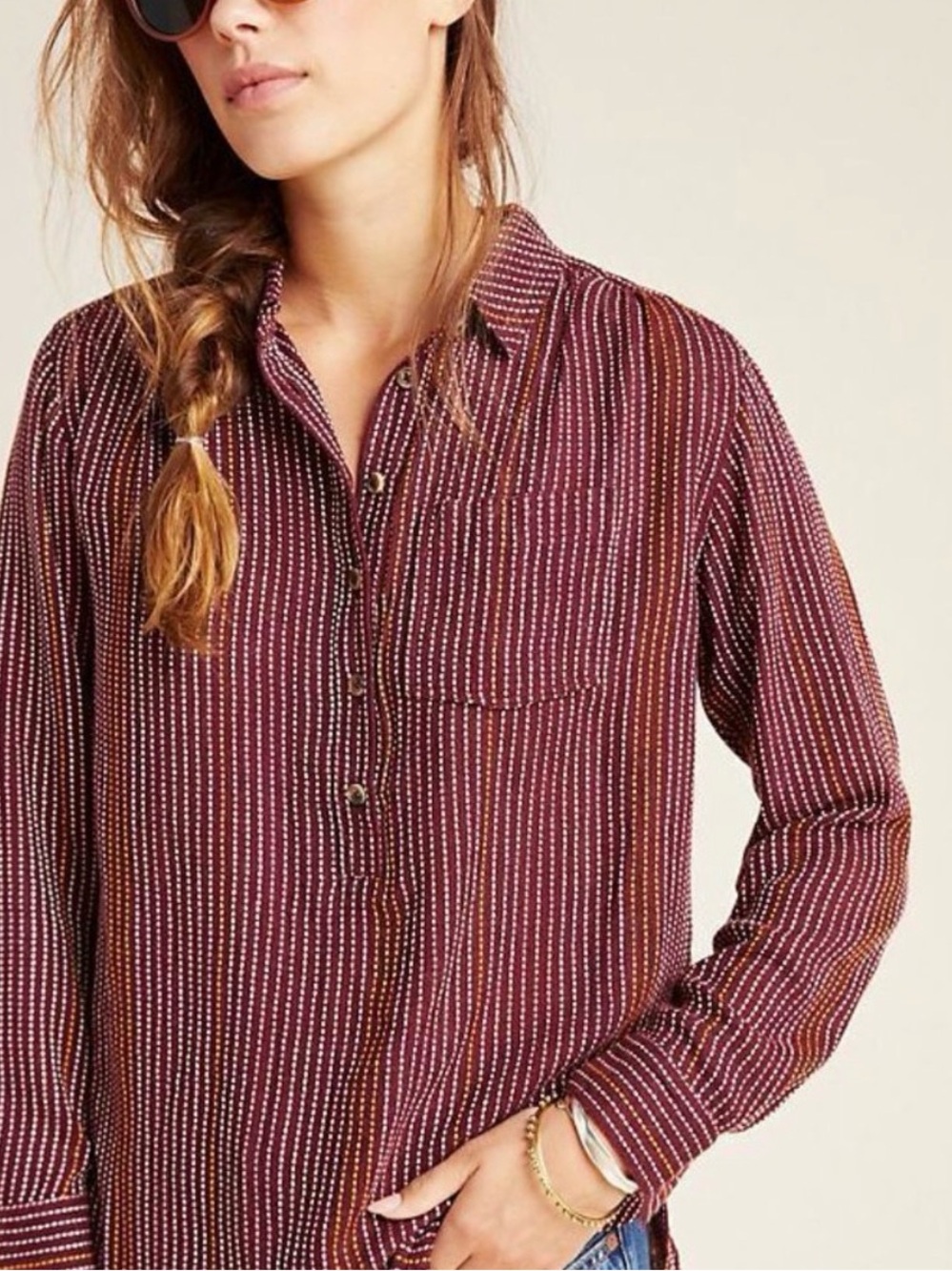 Anthropologie "Isadora" Button-Back Popover Tunic Top